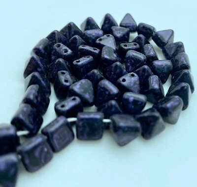 Gothic Black & Purple Picasso 2-Holed Pyramid Czech Glass Beads (6mm) (SCG31) - Image 1 of 4