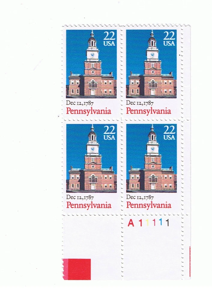 #2337 Pennsylvania Ratification Plate Block MNH free shipping! - Image 1 of 1