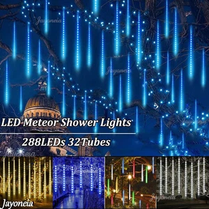 288 LED Meteor Shower Fairy Lights Rain Fall Icicle Connectable Xmas Lamps Tree - Picture 1 of 17