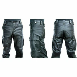 MENS GENUINE LEATHER LEDER CARGO POCKETS JEANS PANTS TROUSERS 95 FN BLUF CLUB - Picture 1 of 2