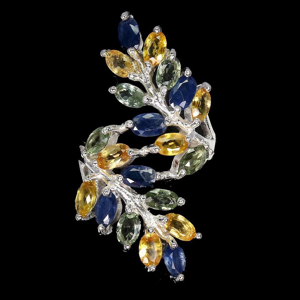 925 Anello Argento Sterling Marquise Zaffiro Multicolore 5x3mm Gemma Gioielli - Immagine 1 di 4