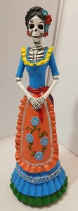 Vintage La Catrina Tag der Toten Frau Figur 13 Zoll mexikanische Volkskunst Halloween - Bild 1 von 12