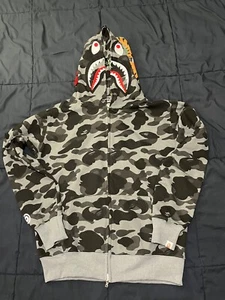 Bathing Ape Bape Grey Camo Shark Hoodie L Full Zip - Picture 1 of 7