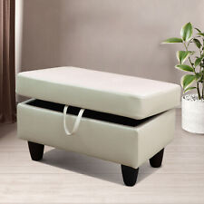 Large White Storage Ottoman Bench Living Room Black Faux Leather Stool