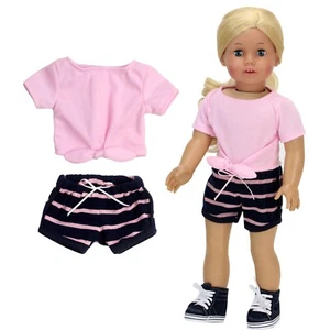 Doll Clothes 18" Shorts Black Pink Stripe Blouse Pink Fits American Girl Dolls - Picture 1 of 3