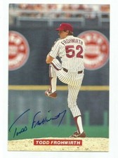 TODD FROHWIRTH (Phillies) 1989 TASTYKAKE BAKERY JUMBO (4" X 6") AUTOGRAPHED CARD