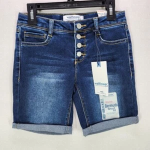 Pantalones cortos de jean Wallflower para niñas niños 8 puño enrollado azul bermudas cintura alta - Imagen 1 de 14