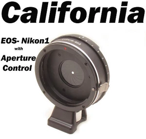 Canon EOS- Nikon 1 N1 Adapter Built in Aperture EF EF-S Mount Lens Camera J4 V5 - Picture 1 of 12
