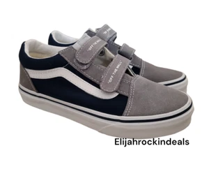 NEW KIDS VANS OLD SKOOL V OFF THE WALL SKATE SHOES FROSTY GREY / BLUE SIZE 3K - Picture 1 of 7