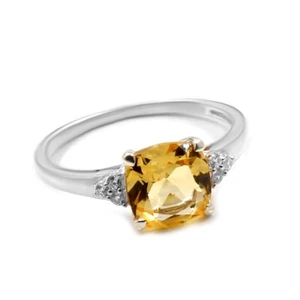 10K White Gold Natural Citrine Birthstone With White Topaz Gemstone Ring - Picture 1 of 2