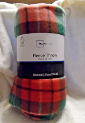 Mainstays Red, white, green Holiday Plaid Fleece Throw Blanket 50" x 60" - Image 1 of 3
