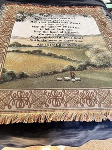 Unique Irish Blessing Celtic Design 48”X55” Fringed Throw Blanket - Picture 1 of 23