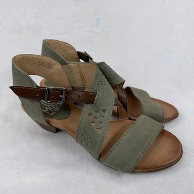 Miz Mooz New York City Cienna Sage Green Leather Cutout Ankle Strap Sandals 9.5 - Image 1 of 4