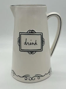 Rae Dunn DRINK Sketch Du Jour White & Black Ceramic Juice Pitcher HTF - Picture 1 of 4