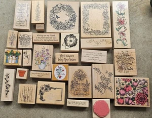 lot 28 GARDEN flower Floral SENTIMENT Quote Rubber Stamps Northwoods Hero Arts - Imagen 1 de 7