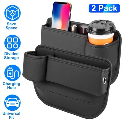 Pacote com 2 organizadores de enchimento de lacuna de assento de carro porta-copo armazenamento preto universal - Imagem 1 de 4