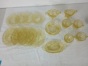 Tiara Glass Yellow Sweet Pear Service For 4, Plates Cup, Saucers/small plate set - Picture 1 of 18