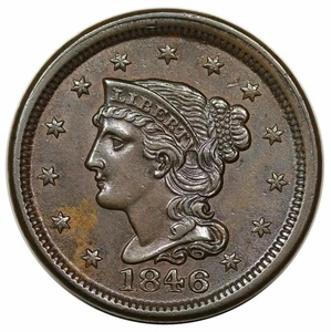 1846 Braided Hair Large Cent, N-3, very rare LDS (g), ex Grellman collection - Picture 1 of 3