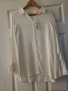 Soft Surroundings Petite Medium Marshmallow Poet Shirt Blouse Ruffle Sleeve NEW - Picture 1 of 11