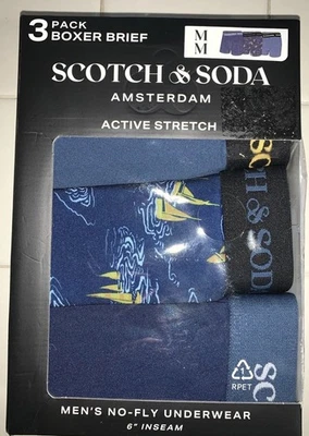 Scotch & Soda Amsterdam Stretch Boxer Briefs  No/Fl y 6” Inseam-Size M - Qty 3 - Image 1 of 4