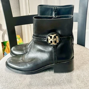 Tory Burch Miller Calf Leather Zip Bootie 45mm Perfect Black US 5.5 EUC! No Box! - Picture 1 of 11