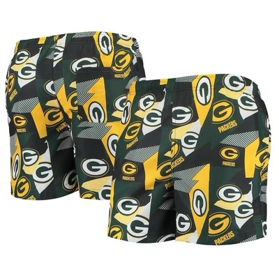 Men's Green Bay Packers FOCO Green/Gold Geo Print Swim Trunks Size Small - Image 1 of 3