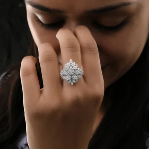 1.45 Ct Cluster Ring Lab Grown CVD Diamond 14k White Solid Gold Birthday Gift - Picture 1 of 9