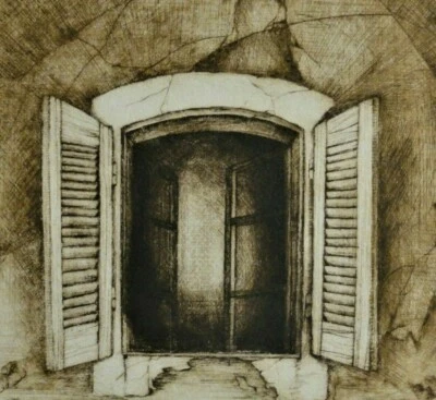 Carl W. RÖHRIG (1953) - RARE- E.A. - Farb-RADIERUNG 1984: FENSTER DER ZUKUNFT - Bild 1 von 4