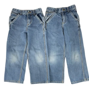 2 Carhartt Carpenter Jeans Youth Size 7 Denim Blue *Distressed Ck 8344 Chore Lot - Picture 1 of 11