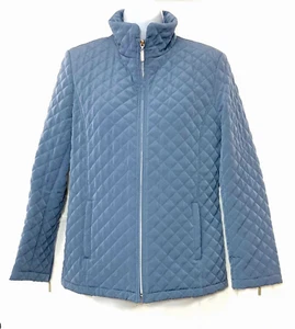GALLERY PETITE MEDIUM BLUE QUILTED JACKET, ZIP FRONT, ZIP POCKETS - Picture 1 of 5