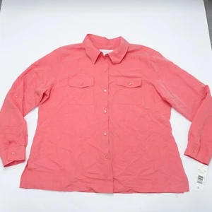 Good First Issue Shirt Women's Size XL Pink Rayon Long Sleeve Pockets Button-Up - Picture 1 of 6