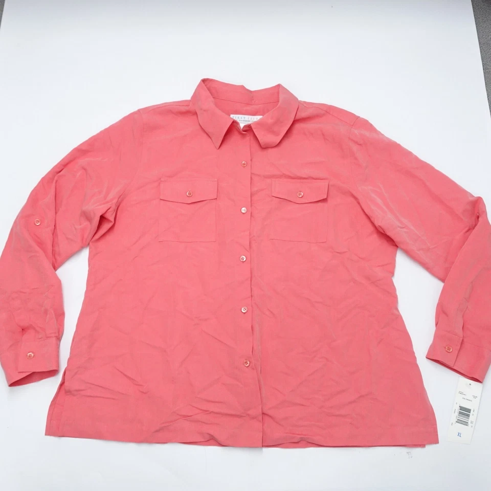 Camisa Good First Issue para mujer talla XL rosa rayón manga larga bolsillos abotonados Foto 1 de 4