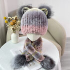 2 PCS Kids Luxury Real Rex Rabbit Fur Hat Knitted Real Rabbit Fur Scarves Winter