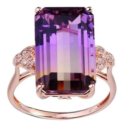 Solitaire with Accents Ring Purple Cubic Zirconia Rose Gold PVD Stainless Steel - Image 1 of 4