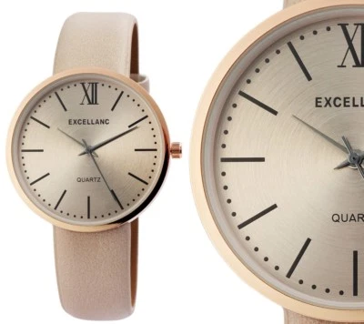 Damenuhr Armbanduhr Light-Taupe Rosegold Kunstlederarmband 1900112 von Excellanc - Bild 1 von 4