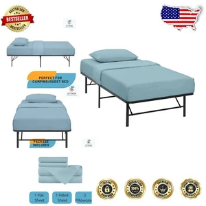4pc Light Blue Cot Mattress Sheet Set - Soft, Moisture Wicking, Fits 4-7" Beds - Picture 1 of 7