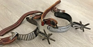 Hand Made Set of Ornate Western Spurs Custom Iron & Chrome Overlay leathr straps - Picture 1 of 11