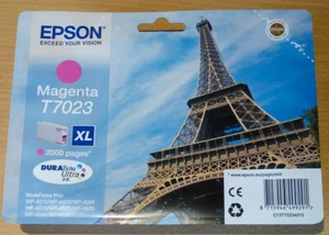 Cartucho magenta GENUINO EPSON T7023 TORRE EIFFEL tinta fecha 2024 ORIGINAL - Imagen 1 de 1
