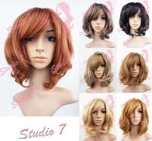 (P) Parrucca sintetica Curl at the Bottom corta bionda marrone Auburn nera-Studio7-UK - Foto 1 di 52
