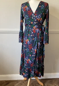 New / Tags -L. k. Bennett Vika Navy Floral Wrap Dress - Size 8 - Midi - Picture 1 of 12