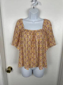 Ann Taylor Petite Damentop Größe MP kurzärmelig gelb orange weiß Polyester - Bild 1 von 12