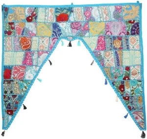 Vintage Door Hanging Toran Wall Hanging Handmade Patchwork Valance 42x45" Blue - Picture 1 of 4