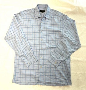 Ermenegildo Zegna Men’s Large Blue Window Pane Button Up Long Sleeve Luxury - Picture 1 of 5