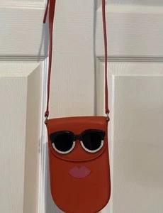 Tory Burch Phone Crossbody Bag Orange Leather Sunglasses Lips Novelty Face RARE - Picture 1 of 8