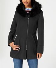 Maralyn & Me Jacket Hooded Fur Trim Trench Coat Womens Black Sz M 910