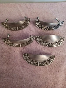 (5) 4" inch cup drawer pulls Pewter Color Made Of Brass 3" Mount - Picture 1 of 4