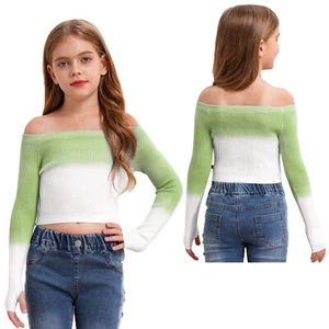 Kids Girls Crop Top Latin Sweater Yoga Pullover Dance Tops Exercise Shirts Team - Picture 1 of 53