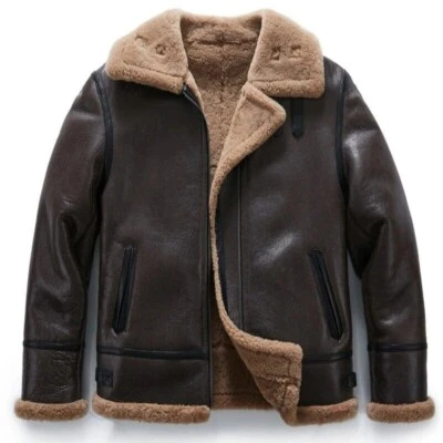 Brown B3 Bomber RAF Aviator Jacket, Men’s Real Leather Shearling Sheepskin - Image 1 of 4