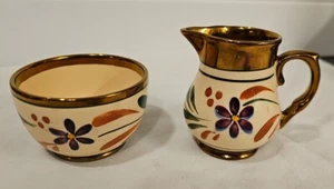 Crema y azucarero abierto Harvest Ware Wade England brillo cobre bonito - Imagen 1 de 11