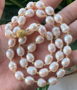 Collar grande de perlas de arroz barroco de agua dulce rosa púrpura natural de 10-12 mm 18" - Imagen 1 de 7